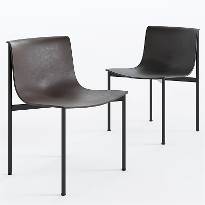 Modern Dining Chairs With Brown Leather Seats And Black Metal Legs 3d model