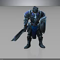 3D Render Of Blue Armored Knight Standing With Sword And Shield