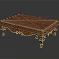 Elegant Wooden Coffee Table With Golden Trim And Curved Ornate Legs
