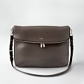Fossil Dark Brown Genuine Leather Shoulder Bag With Metallic Zipper And Adjustable Strap