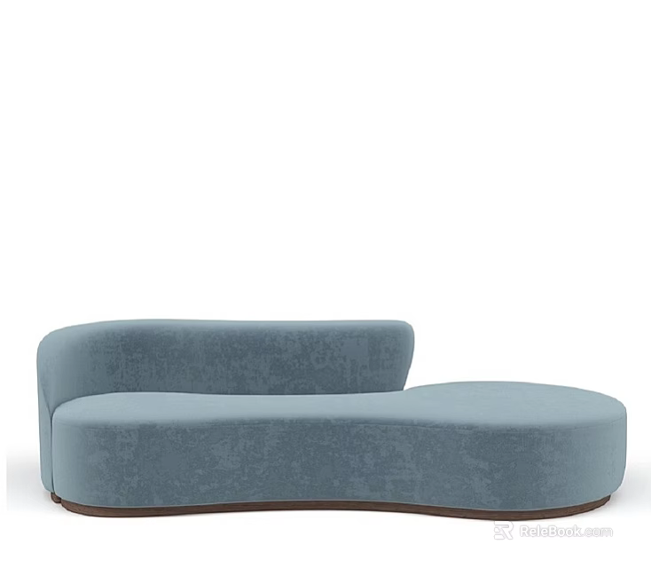 Modern Curved Light Blue Sofa With Upholstered Design And Wooden Base 3d model 
