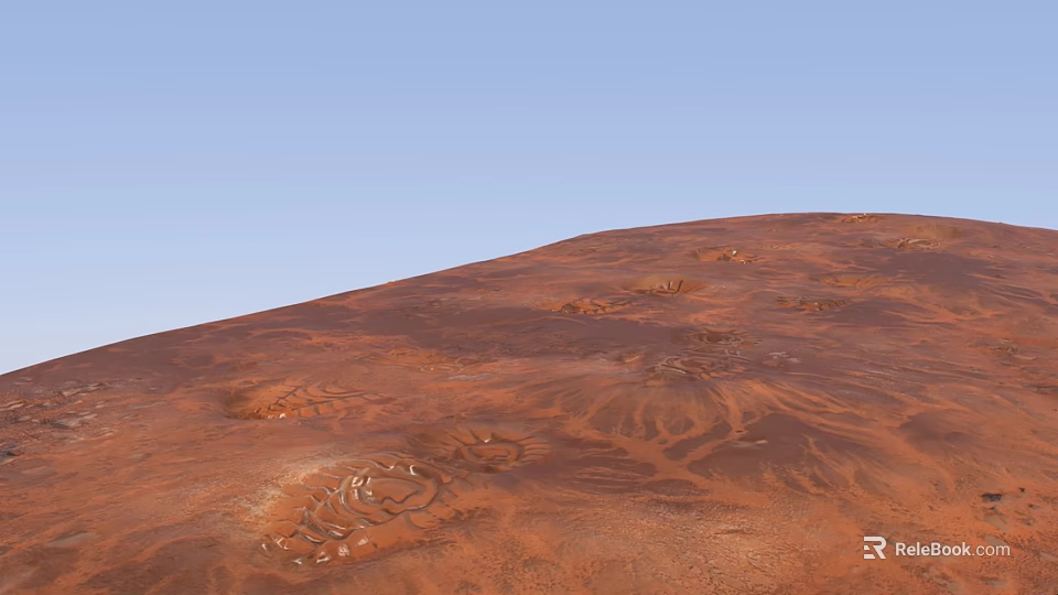 Red Sand Dune Ground Surface With Ripples And Indentations Under Blue Sky 3d model 