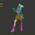 Child 3D Character Posing With Green Hair Accessories White Top Red Shorts And White Boots