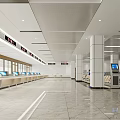 Modern Service Hall Interior With Counters Self Service Kiosks And Digital Screens