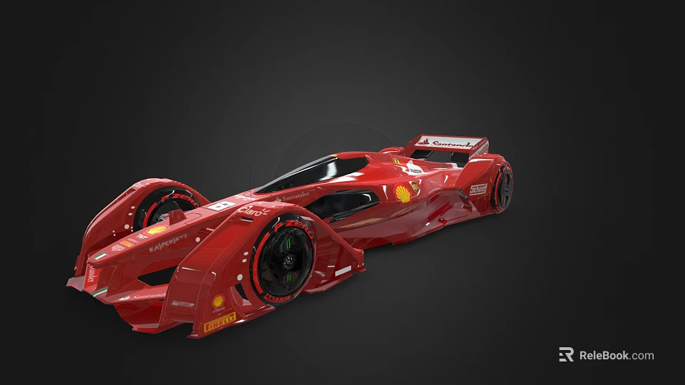 Red Ferrari Futuristic Racing Car With Aerodynamic Design And Shell Logo 3d model 
