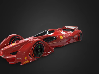 Red Ferrari Futuristic Racing Car With Aerodynamic Design And Shell Logo 3d model