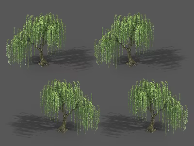 Lush Weeping Willow Trees With Green Hanging Branches And Shadows 3d model