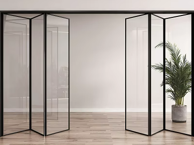 Glass Folding Doors With Black Frames In Modern Interior Space 3d model
