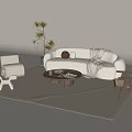 Modern Sofa And Coffee Table Set With Pillows Throw Blanket And Floor Lamp 3d model