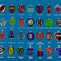 Weapon Emblems Collection With Shield Shapes And Metallic Designs On Blue Background