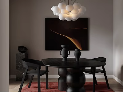 Elegant Restaurant Dining Area With Round Table Black Chairs And Pendant Lights 3d model