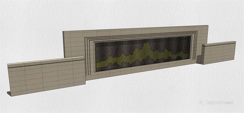 Modern Feature Wall Design With Gray Stone Frame And Wavy Green Pattern 3d model