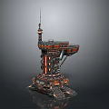 Cartoon Scene Futuristic Tower With Multi level Structure Platforms Antenna And Decorative Lights