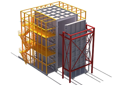 Heavy Duty Industrial Equipment With Yellow Red Metal Frames Multi Level Structure And Staircases 3d model