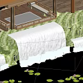 Shrub water feature pavilion water lily lotus waterfall water drop tree 3d model