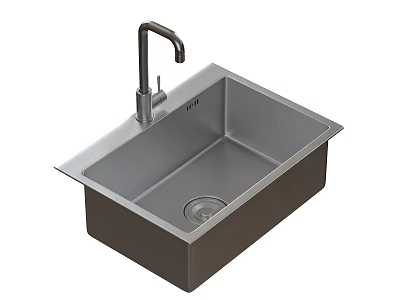 Modern Stainless Steel Kitchen Sink with Single Bowl and Faucet Design 3d model