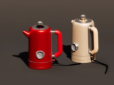 Kitchen Appliances Red And Cream Colored Electric Kettles With Silver Dials And Handles 3d model