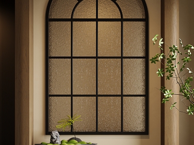 Middle Ancient Entrance Partition Glass Window Moss Bonsai 3d model