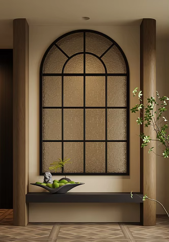 Middle Ancient Entrance Partition Glass Window Moss Bonsai 3d model