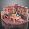 Scenic Landscape View Through Medieval Room Window With Wooden Table And Shelves