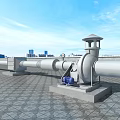 Industrial Rooftop Equipment Featuring White Cylindrical Tank Pipes and City Skyline
