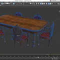 Oval Wooden Dining Table Set with Six Chairs Featuring Plaid Fabric Backrests and Seats