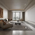 Modern Living And Dining Room Interior With Sofa Coffee Table Decorative Art And Large Windows