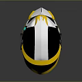 Futuristic Helmet Design With Black Gold Stripes And Blue Accent Lights