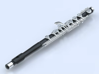 Professional Black Clarinet Instrument with Silver Keys for Music Performance and Practice 3d model