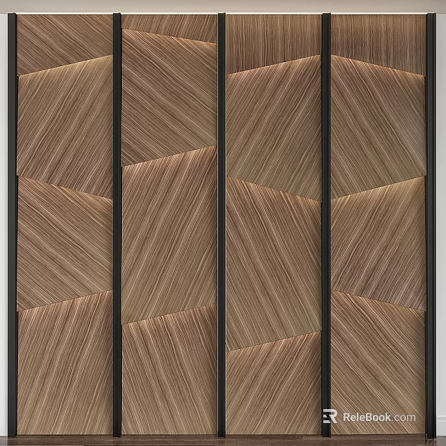 Wood Grain Herringbone Pattern Wall Decor With Black Frames For Interior Design 3d model 