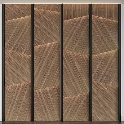 Wood Grain Herringbone Pattern Wall Decor With Black Frames For Interior Design 3d model