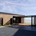 Modern Vacation Home With Wooden Exterior Black Frames Open Porch And Courtyard Under Blue Sky