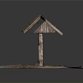 Rustic Wooden Shelter With Sloped Roof And Wooden Posts On Sandy Ground