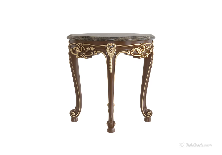 Classic Ornate Round Side Table With Carved Wooden Legs And Gold Accents 3d model 