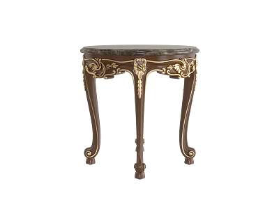Classic Ornate Round Side Table With Carved Wooden Legs And Gold Accents 3d model
