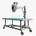 Industrial Equipment Mobile Workbench With Blue Tabletop Adjustable Mechanical Arm And Wheels