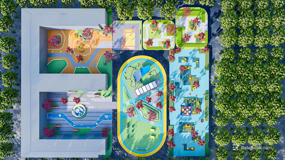Waterfront Landscape Design With Lush Greenery Pedestrian Paths And Recreational Areas 3d model 