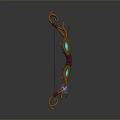 Fantasy Style Curved Bow Weapon With Decorative Red Green Gemstone Accents