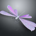 Dragonfly With Purple And Pink Wings Featuring Swirl And Checkered Patterns In Decorative Design