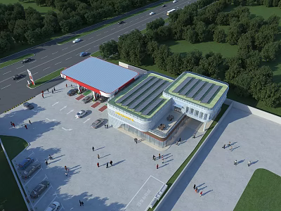 Modern Aerial View Gas Station Sinopec Aerial View 3d model