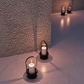 Elegant Decorative Ornament Set With Glass Lanterns And Lit Candles Against Gray Textured Wall