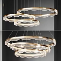 Elegant Modern Circular Pendant Light With Multiple Gold Rings Wavy Design And Soft Lighting