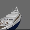Luxury White And Navy Blue Yacht With Multiple Decks And Sleek Upper Structure