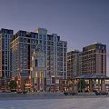 Modern High Rise Residential Complex With Glass Curtain Walls And Street View