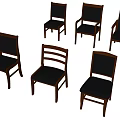 Multiple Design Office Chairs Featuring Wooden Frame And Black Leather Seats 3d model