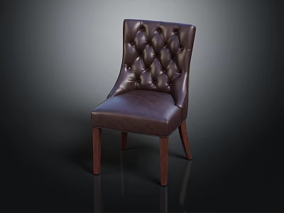 Dark Brown Leather Single Sofa With Tufted Backrest And Wooden Legs 3d model