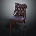 Dark Brown Leather Single Sofa With Tufted Backrest And Wooden Legs