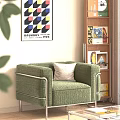 Green Single Sofa With Metal Frame And Bauhaus Poster In Modern Living Room Interior