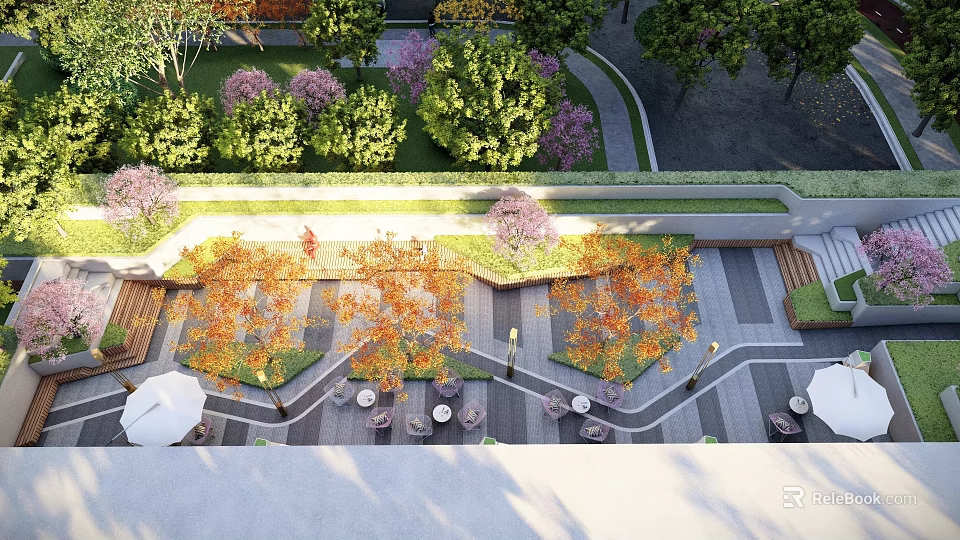 Modern Scenic Feature Wall Design With Lush Greenery Seating And Paved Pathways 3d model 
