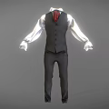 Men's Striped Suit Set With Vest White Shirt And Red Tie
